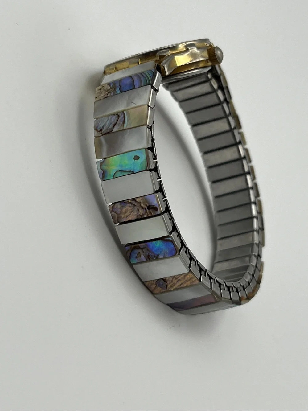 Vintage Netec Abalone Inlay Quartz Watch - Mother of Pearl & Gold Accents